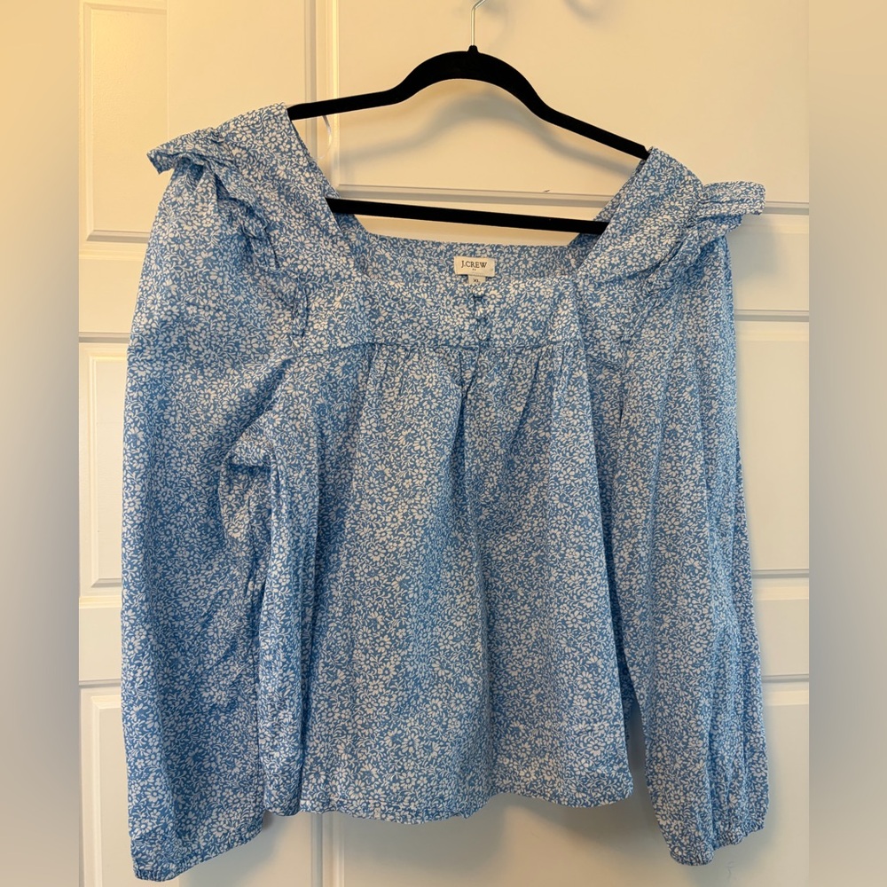 J. Crew Light Blue 100% Cotton Floral Blouse